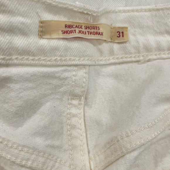 Levi's Ribcage White Denim Frayed Cutoff Distressed High Waist 3 inch Shorts 31 - Picture 7 of 7